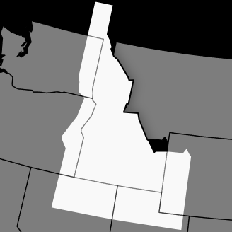 Screenshot of Capitol map page with Idaho enlarged due to mouse hover, showing the overlapping borders when other states are set to half opacity instead of invisible